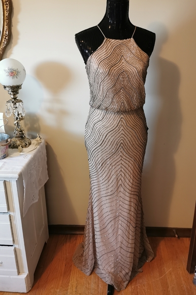 Adrianna Papell Nude Beaded Gown Size 4 - Picture 1 of 12